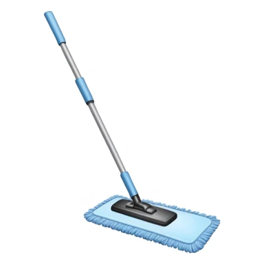 A household floor mop with a handle and cleaning pad sticker
