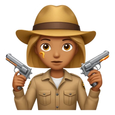 emoji character holding a realistic pistol, focused expression sticker