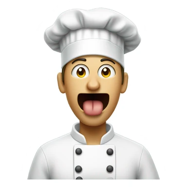 frustrated person with chefs hat scrolling through phone and tongue out sticker