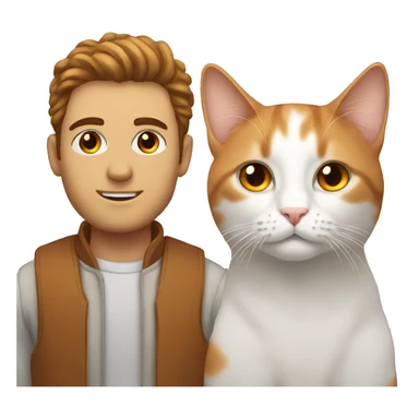Man with brown eyes and hair take a white orange kitty sticker