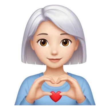 Beautiful girl. Platinum-colored hair just below the shoulders, straight, brown eyes, sweet smile. Hands in the shape of a heart. sticker