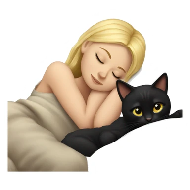 Blonde girl sleeping with black cat on bed sticker