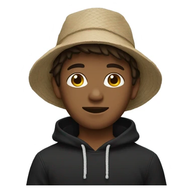 boy with brown hair and a beach Bucket Hat with a black sweater sticker