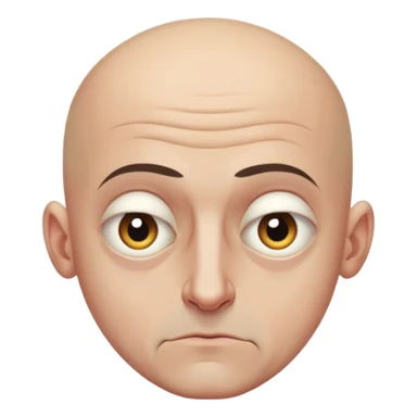 Steven Miller, bald, grim expression, narrow face, bottom lip sticking out, eyelids lower on outer sides sticker