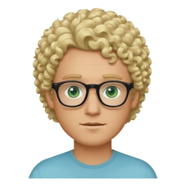 white guy with curly blonde hair and light blue ish green eyes with black glasses  sticker
