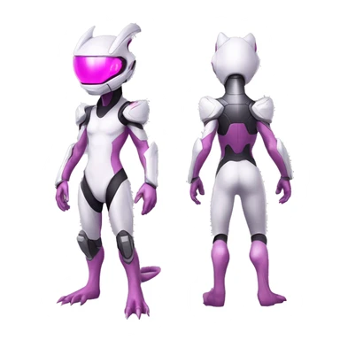 White Anthro-Lizard-Reptile-Alien-Genesect-Mewtwo-Fakémon, with pink eyes, with a futuristic visor-helmet, wearing a techwear-suit, Full Body sticker