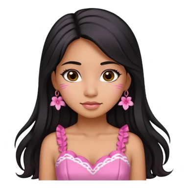 Hawaiian girl with black hair with pink highlights in hair with long hair with a sugar pink dress sticker