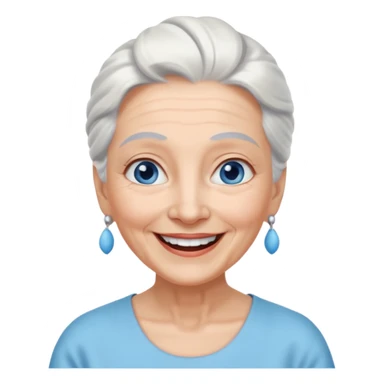 abuela con ojos azules, pelo blanco, pelo blanco y amarrado, aspecto feliz sticker