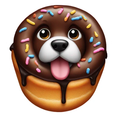chocolate doughnut but the icing is a dog sticker