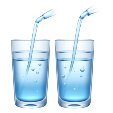 3D illustration of two glasses of water — cold ❄️ and hot 🔥. Particles dissolving faster in hot water, slower in cold. Minimalist, clean, bright, modern 3D icon style. sticker