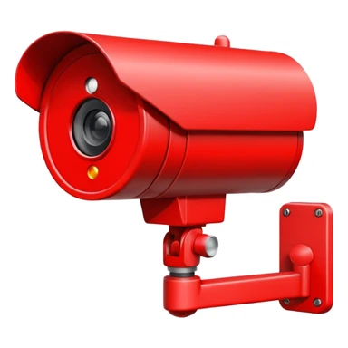 Minimalist emoji-style sticker of a CCTV camera with a glowing red record light, facing forward. Flat icon, grayscale with small red accent.
 sticker