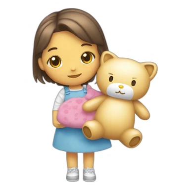 Fille portant un doudou Hello Kitty sticker