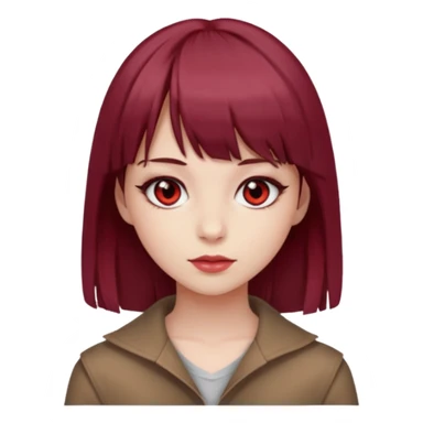 beautiful girl with maroon medium hair, straight bangs and red bando, red eyes and brown clothes sticker