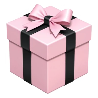 Light pink gift box with black ribbon bow, 3D isometric sticker