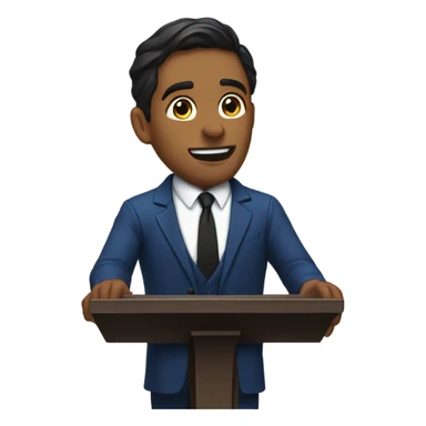 A man with dark hair and blue suit with black tie preaching behind pulpit sticker