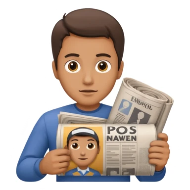 man holding rolled newspaper sticker