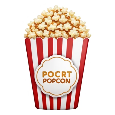 minimalist sweet popcorn emoji style, red and white popcorn box, caramel popcorn sticker