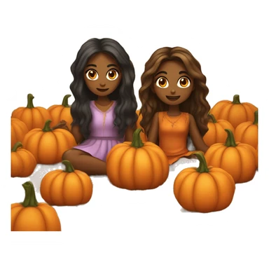 two brown skinned girls with long hair dressed up as pumpkins crawling on the floor sticker