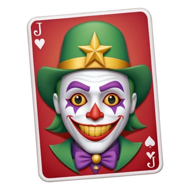 1 poker card, perfectly squared card, with crazy colorful human jolly joker inside, star symbol with a "J" sticker