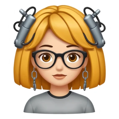 Uma garota de cabelos encaracolados compridos e mechas bem loiras, com pele morena  e óculos sticker