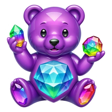 Rainbow Gummybear holding a purple crystal sticker
