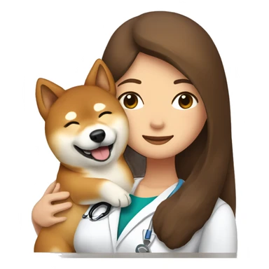 Shiba Inu cuddles a doctor woman with long brown hair sticker