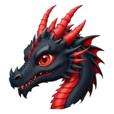 Un dragon noir aux yeux rouges brillant, puis des grandes cornes noires, style anime sticker