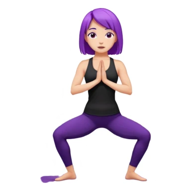 A woman with purple hair standing tall in mountain pose, wearing a black yoga outfit, calm expression, mandala background, digital art style. sticker
