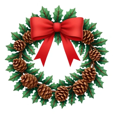 Christmas wreath with extra long bow and pinecones sticker