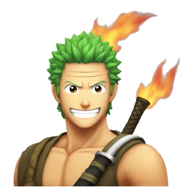 fire emoji with roronoa zoro smiling sticker