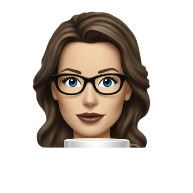 Hyper Realistic Kate Beckinsale dark blue eyes wearing glasses drinking coffee at a laptop  sticker