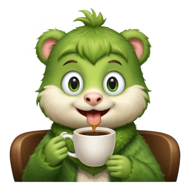 Cut the Rope's Om Nome in barista's suite with a cup of cofee sticker