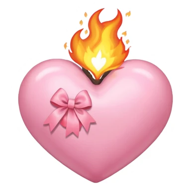 pastel pink heart on fire, with bow wrapped around it sticker