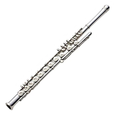 Cinematic Realistic Flute, polished silver metal with precise keywork, soft reflections of warm light dancing along its length, a musician’s delicate fingers pressing the keys, glowing with a sleek and elegant charm. sticker
