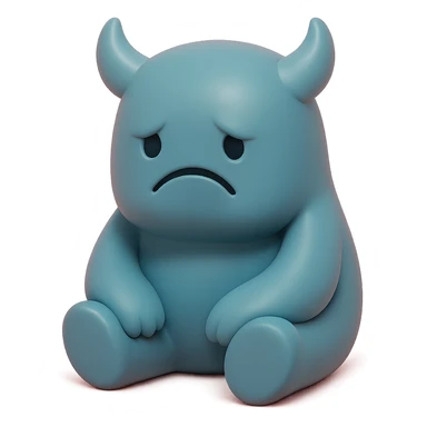 lonely monster, sitting alone with a sad expression, muted blue and grey colors, toy-like vinyl figure style sticker