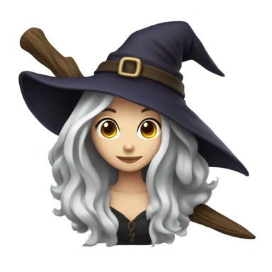 witch on a broom dark long hair white skin sticker