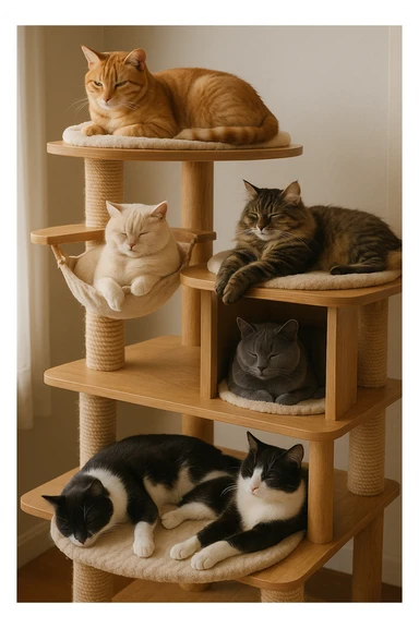 cats relaxing in a vertical playhouse sticker