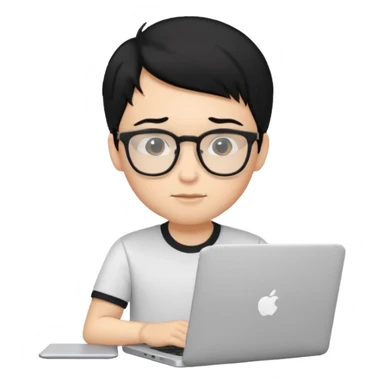 un estudiante con lentes y su laptop CON CAMISA Y CABELLO NEGRO sticker