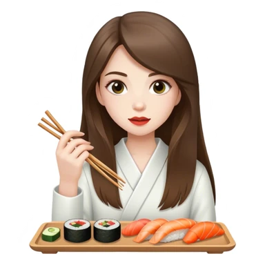 pale brunette girl with long eating sushi sticker