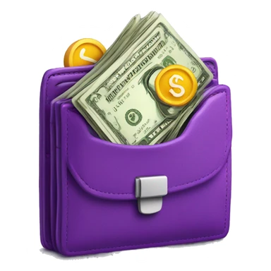 purple wallet with money coming out sticker