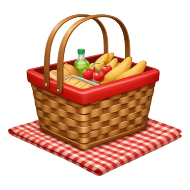 Picnic basket with red checkered cloth and filled with delicacies sticker
