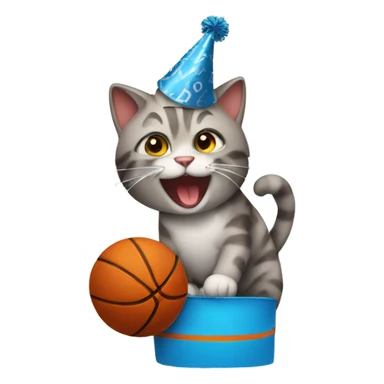 cat wearing a birthday hat dunking a basketball sticker