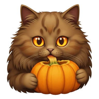 browns fluffy cat eating pumpkin sticker