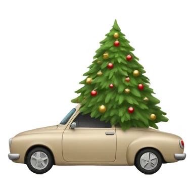 a beige car carries a beautiful Christmas tree sticker