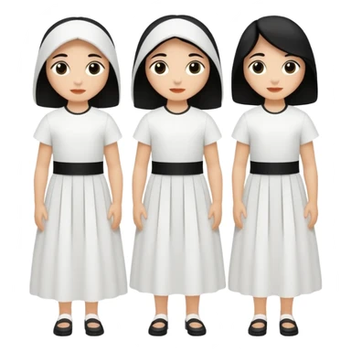 vull un perosnatge estil bimoji que sigui com una nimfa bella i fantasmal amb túniques blanques. Té la pell literalments blanca com el guix, cabell platejat, un nas llarg, ulls negres grans i llavis carmesí. que estigui somrient sense arrecades i roba vermella i blanca sticker