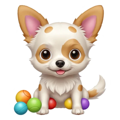 Fluffy white chihuahua playing with tiny toys sticker