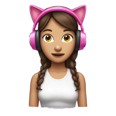 Brunette haired girl wearing pink cat headphones  sticker