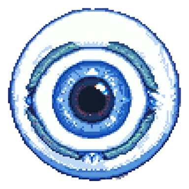 blue eye, with realistic shading, pixel art style sticker
