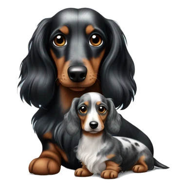 Long-haired black merle dachshund with small one  sticker