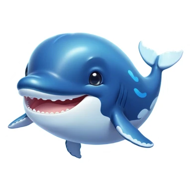 Cinematic Cute Humpback Whale Portrait Emoji, Head tilted playfully and inquisitively, featuring a softly rounded body with bright, sparkling eyes and an adorably expressive mouth, Simplified yet irresistibly adorable features, highly detailed, glowing with a warm, ocean-blue glow, high shine, affectionate and gentle, stylized with a touch of whimsical aquatic charm, soft glowing outline, capturing the essence of a friendly and endearing whale that seems as if it could sing its way into your heart! sticker